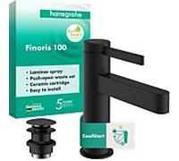 Mitigeur monocommande hansgrohe Finoris mitigeur lavabo 76012670 ComfortZone 100, avec bouton-poussoir garniture de vidange , noir mat
