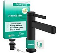 Hansgrohe Finoris mitigeur monocommande mitigeur lavabo 76025670 CoolStart, saillie 139 mm, avec tirette, noir mat