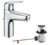 GROHE Swift Mitigeur Monocommande Lavabo, Economie d'Eau, Ouverture Eau Froide, Taille M, Tirette et Vidage, Installation Facile, Chromé, 24328001