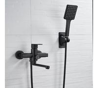 Mitigeur mural moderne noir pour baignoire avec douche - Levier unique long bec pivotant mélangeur d'eau chaude et froide Slish Robinet de salle de bain h