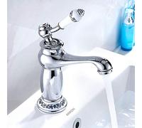 Mitigeur pour lavabo, laiton, chromé, vintage-antique, robinet mono-commande en céramique, pour salle de bain et lavabo (argent)