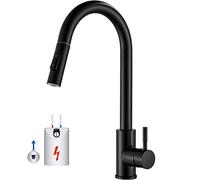 Mitigeur Robinet de cuisine basse pression noir avec douchette extensible haute pression pivotant à 360° en acier inoxydable 2 types de jet d'eau