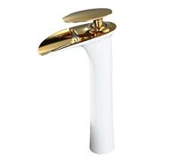 Mitigeur Salle de Bain Cascade: Robinet de Lavabo Blanc et Or - Robinet Haut pour Vasque - Robinettrie en Laiton SHUNLI