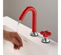 Mitigeur Salle de Bain Rouge 2 Trous Mitigeur Monocommande Lavabo en Laiton Robinet Lave Main Orientable 360°,rouge