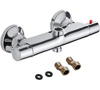 Mitigeur Thermostatique de Douche 2 Sorties Haute et Basse Robinet Mélangeur Anti-Brûlure en Laiton Chromé pour Salle de Bain Baignoire