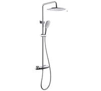 Mitigeur thermostatique de Douche avec Douche à Effet de Pluie carrée et douchette à Main à 3 Jets, système de Douche Haute Pression Anti-brûlure pour la Maison et la Salle de Sport, Chrome