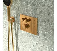 Mitigeur thermostatique encastré Ideal Standard Ceratherm avec sélecteur de douche Navigo® A7894A2 en finition or brossé ; compatible avec les pommeaux de douche Solos à commande à distance