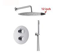 Mitigeur thermostatique Ensemble de douche Système salle bain dissimulé Robinet mural avec pommeau rond ultra fin et douchette, 12 pouces(12Inch)