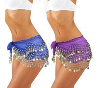 MITINGER Ceinture Danse Orientale 2pcs ard de Danse Orientale for Femme, Jupe Portefeuille avec Paillettes et pièces, Costume de Danseuse Orientale for la Danse Orientale et la Zumba(Blue+Purple)