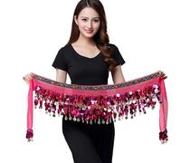 MITINGER Ceinture Danse Orientale Accessoires de Danseuse, Nouveau Style, chaîne de Taille de Danse du Ventre, écharpe de Hanche, pièces de Monnaie de Danse du Ventre, Ceinture de Danse(Rose Red)