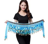 MITINGER Ceinture Danse Orientale Accessoires de Danseuse, Nouveau Style, chaîne de Taille de Danse du Ventre, écharpe de Hanche, pièces de Monnaie de Danse du Ventre, Ceinture de Danse(Lake Blue)