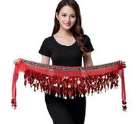 MITINGER Ceinture Danse Orientale Accessoires de Danseuse, Nouveau Style, chaîne de Taille de Danse du Ventre, écharpe de Hanche, pièces de Monnaie de Danse du Ventre, Ceinture de Danse(Da Hong)
