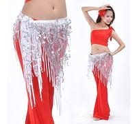 MITINGER Ceinture Danse Orientale Costumes de Danse du Ventre Sequins Tassel Belly Dance Foulard de la Hanche pour Femme Ceinture de Danse du Ventre(White)