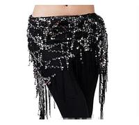 MITINGER Ceinture Danse Orientale Costumes de Danse du Ventre Sequins Tassel Belly Dance Foulard de la Hanche pour Femme Ceinture de Danse du Ventre(Black Silver)