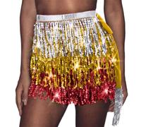 MITINGER Ceinture Danse Orientale Foulard de Danse du Ventre à Paillettes et Pompons, for soirée Rave, Ceintures et Bas de Maillot de Bain for Femmes(Yellow)