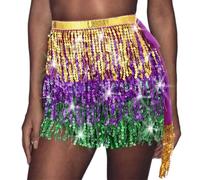 MITINGER Ceinture Danse Orientale Foulard de Danse du Ventre à Paillettes et Pompons, for soirée Rave, Ceintures et Bas de Maillot de Bain for Femmes(Gold)