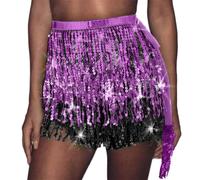 MITINGER Ceinture Danse Orientale Foulard de Danse du Ventre à Paillettes et Pompons, for soirée Rave, Ceintures et Bas de Maillot de Bain for Femmes(Purple)