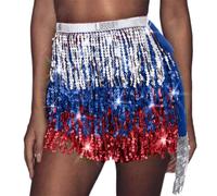 MITINGER Ceinture Danse Orientale Foulard de Danse du Ventre à Paillettes et Pompons, for soirée Rave, Ceintures et Bas de Maillot de Bain for Femmes(Red)