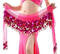 MITINGER Ceinture Danse Orientale Foulard de Danse du Ventre, Jupe Portefeuille à Paillettes Scintillantes, Costumes de Danseuse du Ventre for Femmes(Rose)