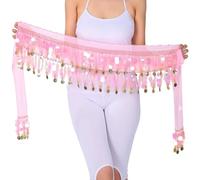 MITINGER Ceinture Danse Orientale Foulard de Danse du Ventre, Jupe Portefeuille à Paillettes Scintillantes, Costumes de Danseuse du Ventre for Femmes(Pink)