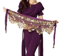 MITINGER Ceinture Danse Orientale Foulard de Danse Orientale for Femme avec pièces d'or, Jupe Portefeuille Noire bruyante(Purple)