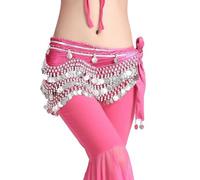 MITINGER Ceinture Danse Orientale Foulard de Danse Orientale for Femme, Forme ondulée, avec pièces d'argent, Jupe de Danse Orientale for Zumba, Noir(Rose)