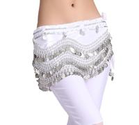 MITINGER Ceinture Danse Orientale Foulard de Danse Orientale for Femme, Forme ondulée, avec pièces d'argent, Jupe de Danse Orientale for Zumba, Noir(White)