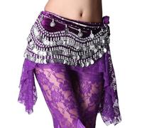 MITINGER Ceinture Danse Orientale Foulard de Danse Orientale for Femme, Forme ondulée, avec pièces d'argent, Jupe de Danse Orientale for Zumba, Noir(Purple)