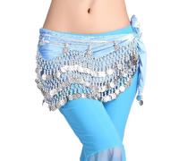MITINGER Ceinture Danse Orientale Foulard de Danse Orientale for Femme, Forme ondulée, avec pièces d'argent, Jupe de Danse Orientale for Zumba, Noir(Light Blue)