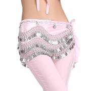 MITINGER Ceinture Danse Orientale Foulard de Danse Orientale for Femme, Forme ondulée, avec pièces d'argent, Jupe de Danse Orientale for Zumba, Noir(Pink)
