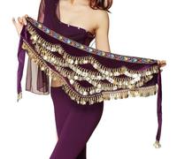 MITINGER Ceinture Danse Orientale Jupe Portefeuille Triangulaire for Danse du Ventre for Femme avec pièces d'or(Purple)