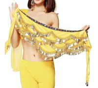 MITINGER Ceinture Danse Orientale Jupe Portefeuille Triangulaire for Danse du Ventre for Femme avec pièces d'or(Yellow)