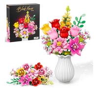 MITIZBLOX Coffret de construction de bouquets de fleurs, 11 jolies décorations créatives à faire soi-même 765 pièces pour filles de 6 ans et plus cadeaux pour la Saint-Valentin et Noël Action de grâce