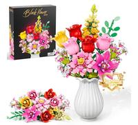 MITIZBLOX Coffret Fleurs Artificielles à Assembler, 765 Pièces Roses Roses en Plastique, Collection Botanique Décoration Maison Cadeau Fête des Mères/St-Valentin, Pour Filles Femmes Adultes Enfants 6+