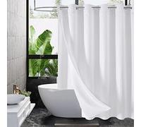 MitoVilla Ensemble de rideau de douche gaufré blanc avec doublure à clipser, rideau de douche moderne en tissu gaufré pour décoration de salle de bain de luxe de qualité hôtelière et spa, 183 x 188 cm