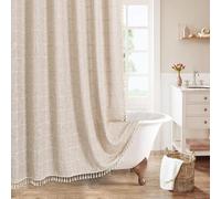 MitoVilla Ensemble de Rideaux de Douche de Style Rustique bohème en Coton et Lin pour décoration de Salle de Bain Neutre, Marron Clair, Rustique bohème, Taupe, 183 x 183 cm