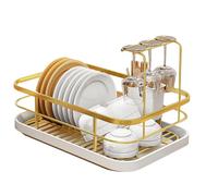 Mitoydoe Égouttoir à vaisselle réglable en acier inoxydable avec support à couverts - Design ventilé - Doré