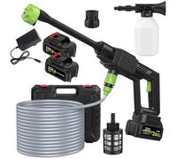 Mitoydoe Pression Portable Rondelle sans Fil - 500psi Haute Pression, buse 6 en 1, Piles 2 × 1500mAh, Flux 4L / Min, 3 Modes pour la Voiture, Le vélo, Le Jardin, Les fenêtres, Le Nettoyage de la p
