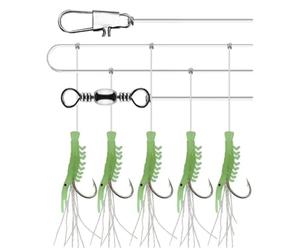 Mitraillette TSURI Sabiki Phosphorescente - Leurre de Pêche en Mer pour Maquereaux, Bars, Lieus et Orphies - Taille : 5 Leurres de 4,5cm