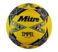 Mitre Impel Ballon de Football, Futsal | Ballon d’intérieur à Faible Rebond, Jaune Fluo/Noir/Gris, 4, 63,5-66 cm, 32