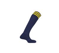 Mitre Mercury Chaussettes de Football à 3 Bandes modèle Junior | Tenue d’équipe de Football | Chaussettes Longues légères | Chaussettes de Sport Respirantes, Bleu Marine/Jaune, Mini (31 enfants/35)