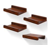 MITREL Bois Massif, éTagèRes Murales De 20 Cm, Planche en Bois Rustique, éTagèRes DéCoratives pour Photos pour Salon, Lot De 4, Noyer Foncé