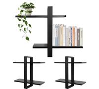 MITREL Lot De 2 Cadres en ChêNe, éTagèRes Flottantes, éTagèRe Murale, éTagèRe De Salle De Bain, Rangement pour DéCoration De La Maison, 2 éTages(Noir)