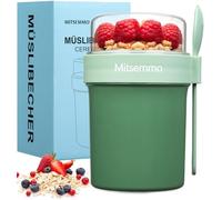 Mitsemmo Bol Muesli a Emporter avec Cuillère,560 ml + 230 ml Gobelets à Céréales,Pot de Yaourt en Plastique,Pot Petit Dejeuner Porridge Salade Bols Avoine overnight Oats Jar(Vert)