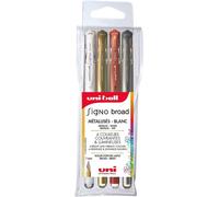 Mitsubishi Pencil ¿ 4 Gel Ink Rollerball Pens ¿ Uni-Ball Signo Broad ¿ 1 Mm Tip ¿ Wide Writing ¿ Creative Rollerball For Card Making And Hobbies ¿ Gold, Silver, White, Bronze