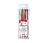 Mitsubishi Pencil - 4 Stylos Rollers Encre Gel - Uni-Ball Signo Broad - Pointe 1 mm - Écriture Large - Roller Créatif pour Carterie et Loisirs Créatifs - Or, Argent, Blanc, Bronze