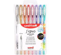 Mitsubishi Pencil - 8 Stylos Rollers Encre Gel Signo - Couleurs Métalliques - Pointe 0,8 Mm - Écriture Médium - Rollers Créatifs Pour Carterie Et Loisirs Créatifs