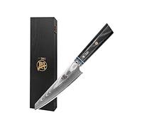 MITSUMOTO SAKARI 12 cm Couteau à éplucher japonais professionnel, Couteau à fruits damassé forgé à la main, HAP40 Couteau de cuisine en poudre d'acier (Boutique Boîte en bois)