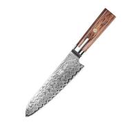 MITSUMOTO SAKARI 7 Pouces Couteau de Chef Japonais Santoku, Couteau de Cuisine Professionnel Forgé à la Main, S301 Couteau de Chef Damas en Acier en Poudre