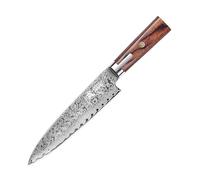 MITSUMOTO SAKARI Couteau de cuisine Gyuto japonais 8 pouces, Couteau de cuisine professionnel forgé à la main, Couteau de chef Damas en acier en poudre S301 (Couteau pour viande et sushi)